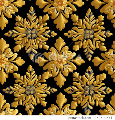 Seamless Luxurious Black and Golden Floral Embellishments  Pattern 131592651