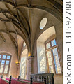 Gothic ceiling and light streaming through the windows | Historical architecture in Prague, Czech Republic 131592788
