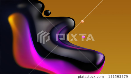 Fluid shapes in shades of black, pink, and orange create an intriguing abstract scene with a warm golden backdrop. 131593579