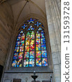 Colorful stained glass windows in St. Vitus Cathedral | Prague, Czech Republic World Heritage Site 131593728