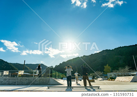 Young people enjoying skateboarding at Hobara Skate Park, the former Hobara Elementary School in Minamiise Town, Mie Prefecture Young people enjoying skateboarding at Hobara Skate Park, the former Hobara Elementary School in Minamiise Town, Mie Prefecture 131593731