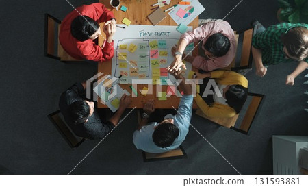 Time lapse of diverse people writing and making scrum task board. Convocation. 131593881