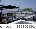 August 8, 2020, Zushi City, Kanagawa Prefecture: A midsummer port town with yachts moored at Zushi Marina 131593892