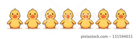 白色背景上排成一排的小雞的橫幅插圖 白色背景上排成一排的小雞的橫幅插圖 131594031