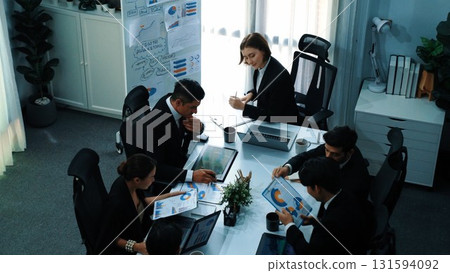 Time lapse of smart business people brainstorm idea at conference. Directorate. 131594092