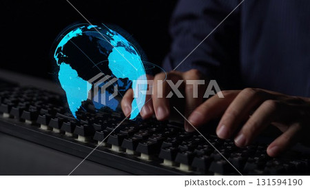 Global network connection visualization showing data exchange Thunk 131594190