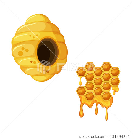 Colorful yellow beehive and honeycomb. Bee hive illustration isolated on white background. Colorful yellow beehive and honeycomb. Bee hive illustration isolated on white background. 131594265