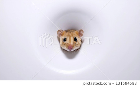 Close-up of a hamster peeking out of a white hole Generative AI 131594588