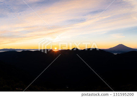 從南阿爾卑斯山南峰頂俯瞰正值「魔幻時刻」的富士山。攀登南阿爾卑斯山的聖山 從南阿爾卑斯山南峰頂俯瞰正值「魔幻時刻」的富士山。攀登南阿爾卑斯山的聖山 131595200