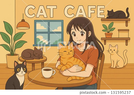 貓咖啡館，女性，動漫風格的形象 131595237