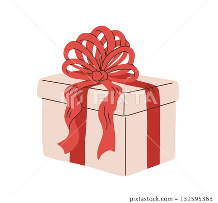 Cartoon Christmas gift box vector illustration. Xmas holiday presents isolated on white background. Valentines day clipart Cartoon Christmas gift box vector illustration. Xmas holiday presents isolated on white background. Valentines day clipart 131595363