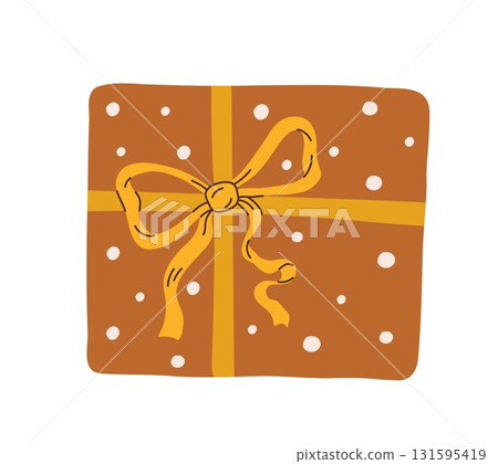 Cartoon vintage Christmas gift box with yellow bow vector illustration. New year present clipart Cartoon vintage Christmas gift box with yellow bow vector illustration. New year present clipart 131595419
