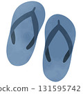 Blue beach sandals, watercolor style 131595742