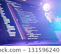 Modern developer setup with glowing blue light 131596240