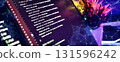 Colorful developer workspace with neural network overlay 131596242