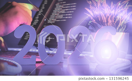 2026 tech trends with coding and neon style 131596245
