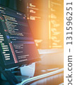 Modern programming workspace with glowing code display 131596251