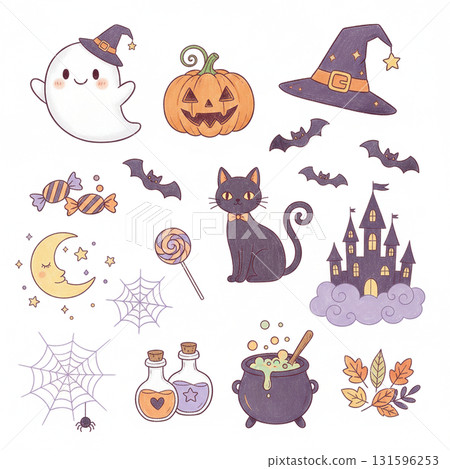 Cute Halloween hand drawn illustration material 131596253