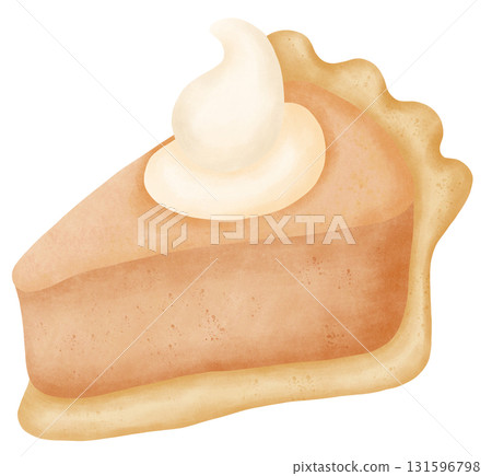 Pumpkin pie slice autumn harvest in watercolor style of seasonal food for holiday celebration 131596798