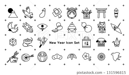 New Year's icon set line drawing 131596815