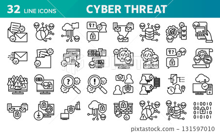 一組與潛在網路威脅相關的 32 個圖示。 131597010