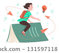 Cute Elementary Student Boy Riding a Book and Enjoy Flying to Learning Journey for Education Concept Illustration Clip Art 131597118