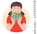 Happy Teenage Girl Holding a Bowl of Salad for Healthy Eating and Healthcare Concept Illustration 131597119
