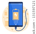Mobile Phone Charging Battery by USB Cable for Mobile Technology Concept Illustration Clip Art 131597121
