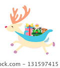 Yellow beige reindeer and classic presents (bright and gentle winter icon) 131597415
