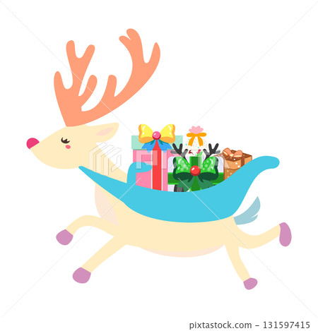 Yellow beige reindeer and classic presents (bright and gentle winter icon) Yellow beige reindeer and classic presents (bright and gentle winter icon) 131597415