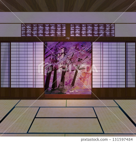 Japanese-style room with cherry blossoms Japanese-style room with cherry blossoms 131597484