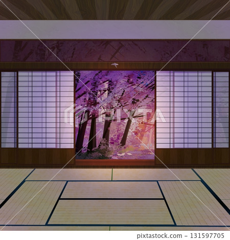 Japanese-style room with cherry blossoms Japanese-style room with cherry blossoms 131597705
