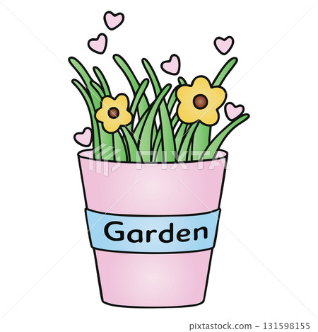 Potted Garden Grass and Flowers with Heart on Transparent Background 131598155