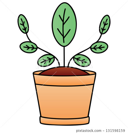 Simple Seedling Sprout in Terracotta Pot on Transparent Background 131598159