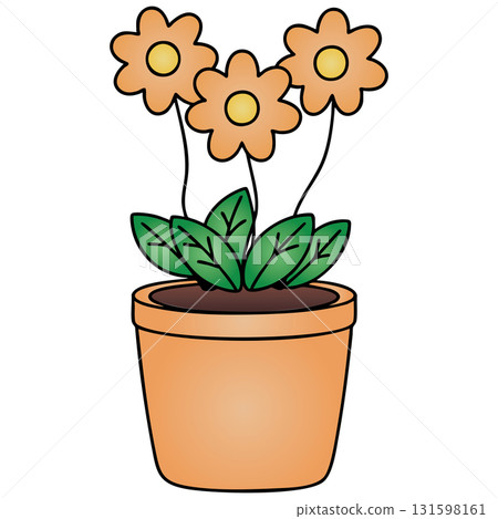 Simple Orange Flowers in Terracotta Pot on Transparent Background 131598161