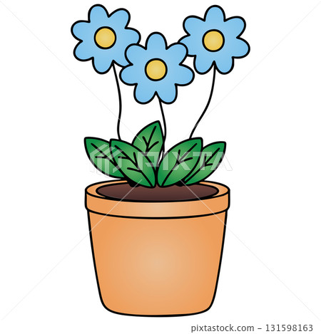 Simple Blue Flowers in Terracotta Pot on Transparent Background 131598163