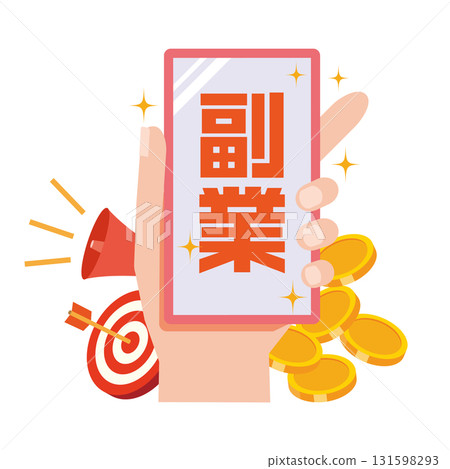 Illustration of a side job using a smartphone 131598293