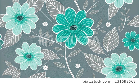 Seamless floral pattern Cool tone background  131598565