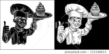 Pastry Chef Cupcake Cake Baker Bakery Illustration 131598613