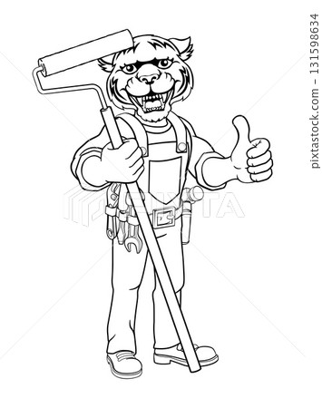 Rhino Painter Decorator Paint Roller Mascot Man Rhino Painter Decorator Paint Roller Mascot Man 131598634