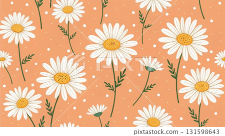 Seamless pattern of white daisy flowers with yellow centers background Seamless pattern of white daisy flowers with yellow centers background 131598643