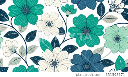 Seamless floral pattern modern abstract flowers with black outline petals and solid yellow petals background Seamless floral pattern modern abstract flowers with black outline petals and solid yellow petals background 131598671