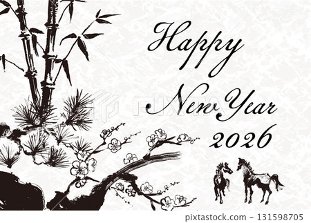 2026 馬年新年賀卡模板手繪馬年生肖插圖 131598705