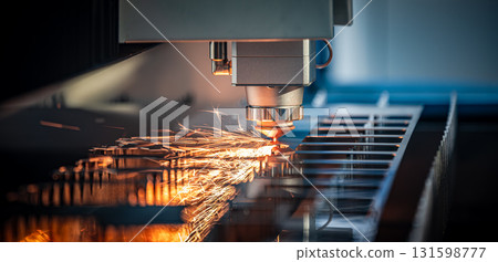 CNC Laser cutting of metal, modern industrial technology. CNC Laser cutting of metal, modern industrial technology. 131598777