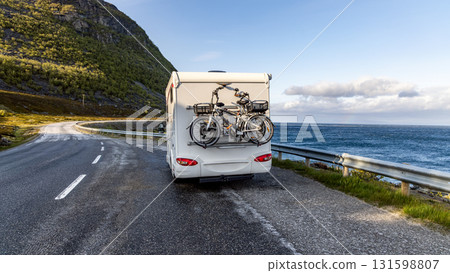 Family vacation travel RV, holiday trip in motorhome, Caravan car Vacation. Beautiful Nature Norway. Family vacation travel RV, holiday trip in motorhome, Caravan car Vacation. Beautiful Nature Norway. 131598807
