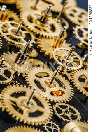 Close up old mechanism on a black background... 131598823