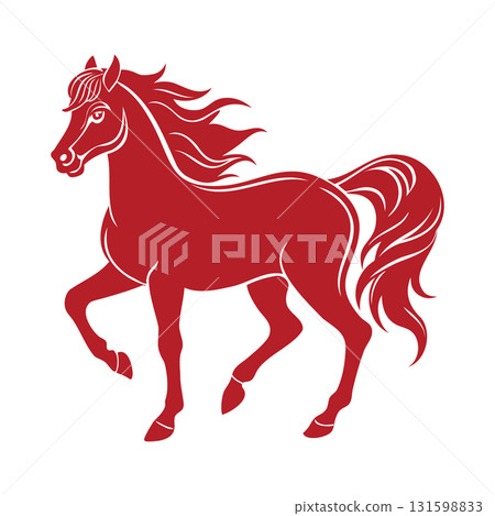Majestic red horse silhouette in dynamic pose. Horse abstract icon logo. Illustration. 131598833