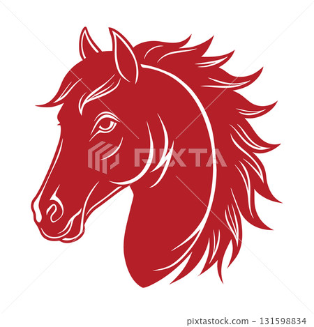 Stylized red horse head silhouette. Horse abstract icon logo. Illustration. Stylized red horse head silhouette. Horse abstract icon logo. Illustration. 131598834