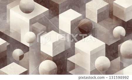 Abstract geometric pattern of cubes, spheres, monochrome, modern, minimal, seamless, textured Abstract geometric pattern of cubes, spheres, monochrome, modern, minimal, seamless, textured 131598992