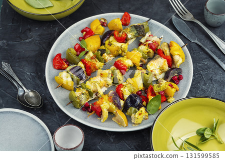 Fish shashlik on a skewer. 131599585